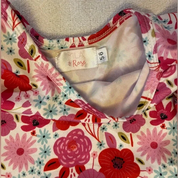 Mila & Rose Secret Garden 3/4 Sleeves Pink and Red Floral Twirl Dress - Picture 4 of 5